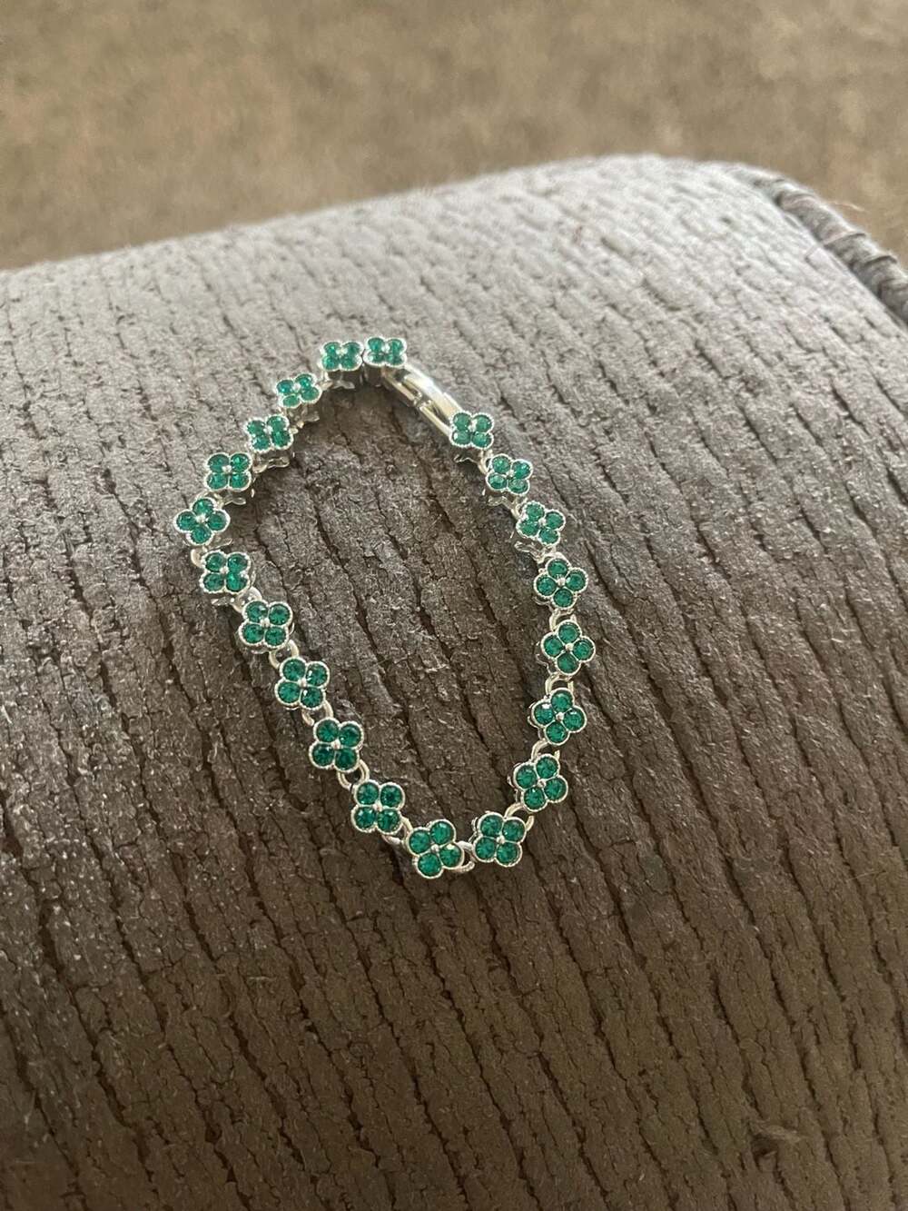 Clover stone Tennis Bracelet Green Silver